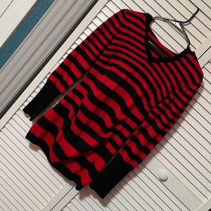 Red/Black Striped Hooded Sweater Dress Long-Sleeve